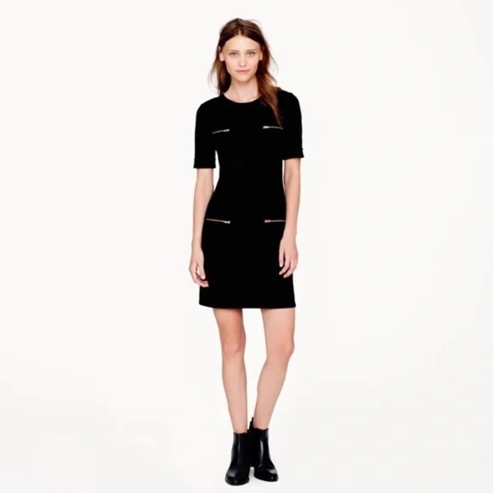 J.Crew Black Ponte Sheath Dress Gold Zipper Detail Size 2